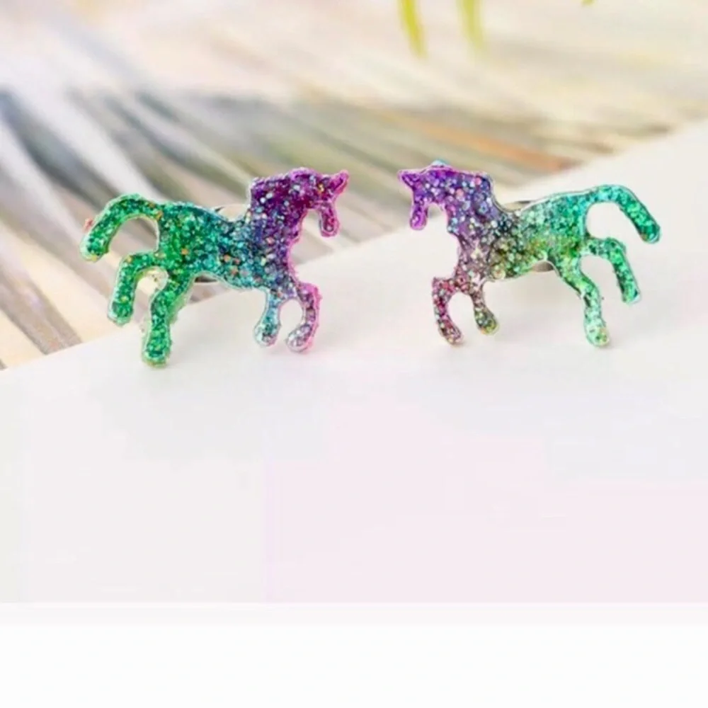 Unicorn Ombré Glitter Festival Sparkle Pierced Stud Earrings NIBag